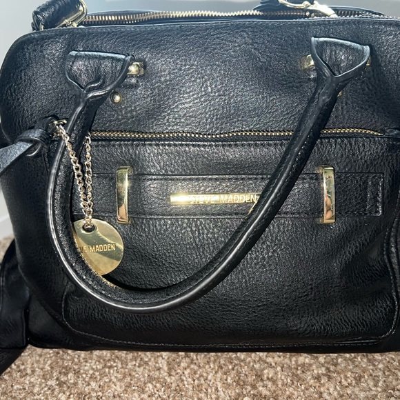 Steve Madden Black Satchel with Gold Accents - Picture 3 of 4